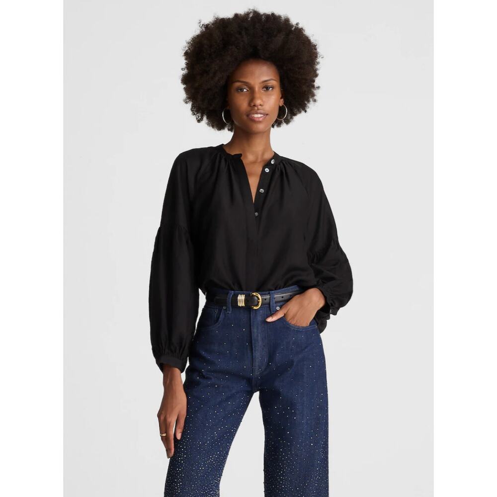 Madewell | NWT Shirred Balloon Sleeve Top in Jet Black | Sz M